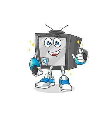 Eski TV robotu karakteri. karikatür maskotu vektosu