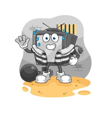 Hapisteki eski TV suçlusu. karikatür