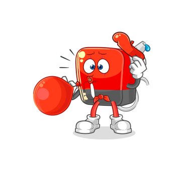 Benzin pompası pandomim balonu şişiriyor. karikatür maskotu vektosu