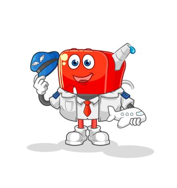 Benzin pompası pilot maskotu. çizgi film vektosu