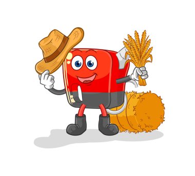 Benzin pompası çiftçi maskotu. çizgi film vektosu