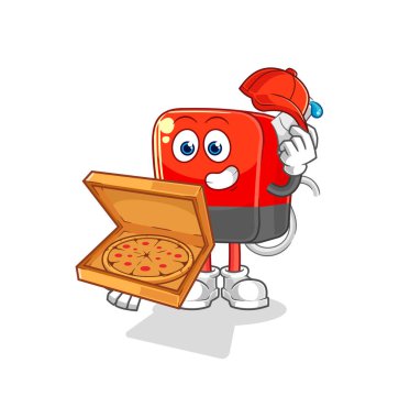 Benzin pompası pizzacı çocuk vektörü. karikatür