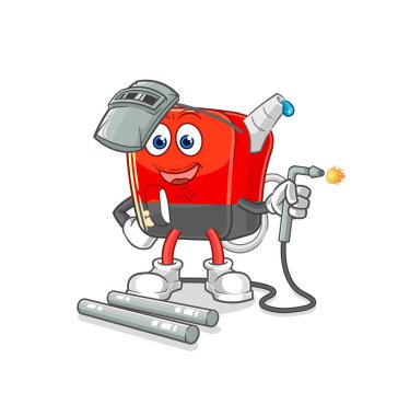 Benzin pompası kaynak maskotu. çizgi film vektosu