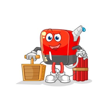 Benzin pompasında dinamit fünyesi var. karikatür maskotu vektosu