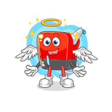 Kanat vektörlü benzin pompalı melek. karikatür