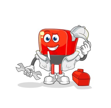 Benzin pompası mekanik karikatürü. karikatür maskotu vektosu