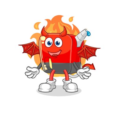 Benzin pompalı iblis kanatlı karakter. karikatür maskotu vektosu