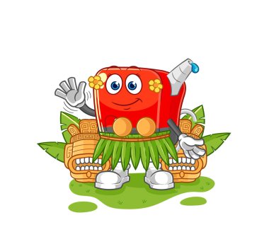 Benzin pompası, Hawaii 'li el sallayan karakter. karikatür maskotu vektosu