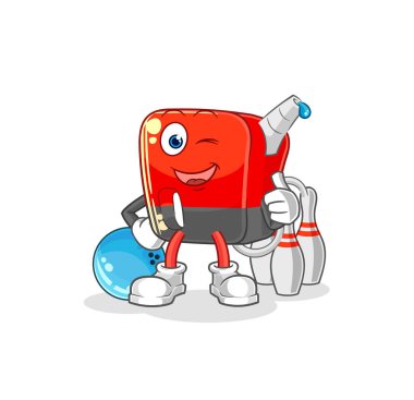 Benzin pompası bowling oynuyor. karakter vektosu