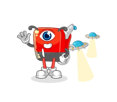 Benzin pompası uzaylı çizgi film maskotu vekto