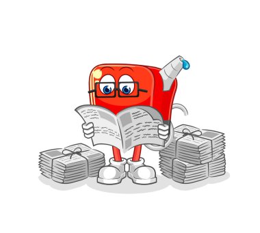 Benzin pompası gazete karikatürü okur. karakter vektosu