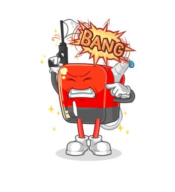 Benzin pompası uyarı atışı maskotu. çizgi film vektosu