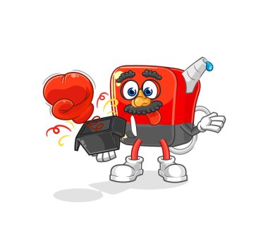 Kutudaki benzin pompası şaka eldiveni. çizgi film maskotu