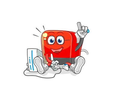 Benzin pompası video oyunları oynuyor. karikatür