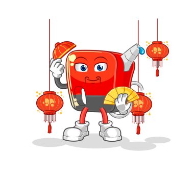 Benzin pompası Çin 'de fener resimli. karakter vektosu