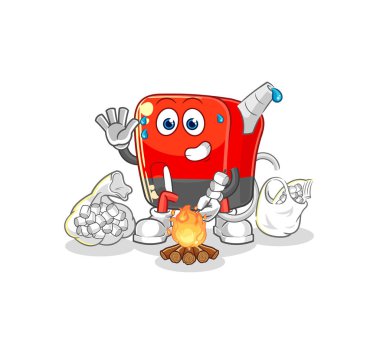 Benzin pompası lokum kızartıyor. karikatür maskotu vektosu