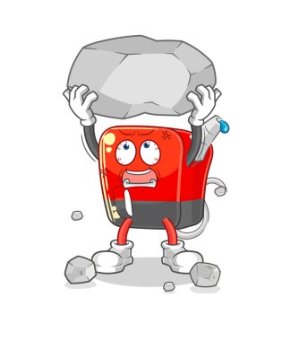 Benzin pompası kaya çizgi film karakteri vektosu kaldırıyor