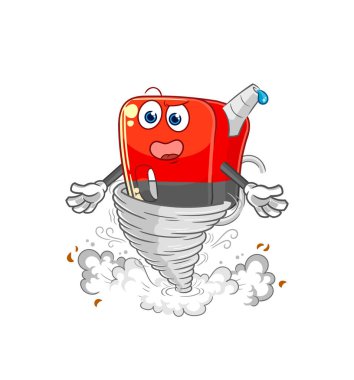 Kasırga çizgi film karakteri vektosu içindeki benzin pompası.