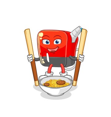 Benzin pompası erişte çizgi filmi yiyor. karakter maskotu vekto