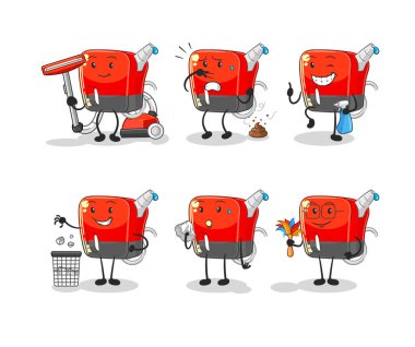 Benzin pompası temizleme grubu karakteri. karikatür maskotu vektosu