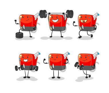 Benzin pompası egzersizi karakteri belirledi. karikatür maskotu vektosu