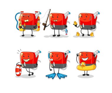 Benzin pompası su aktivite grubu. karikatür maskotu vektosu