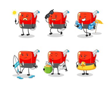 Benzin pompalı tatil karakteri. karikatür maskotu vektosu