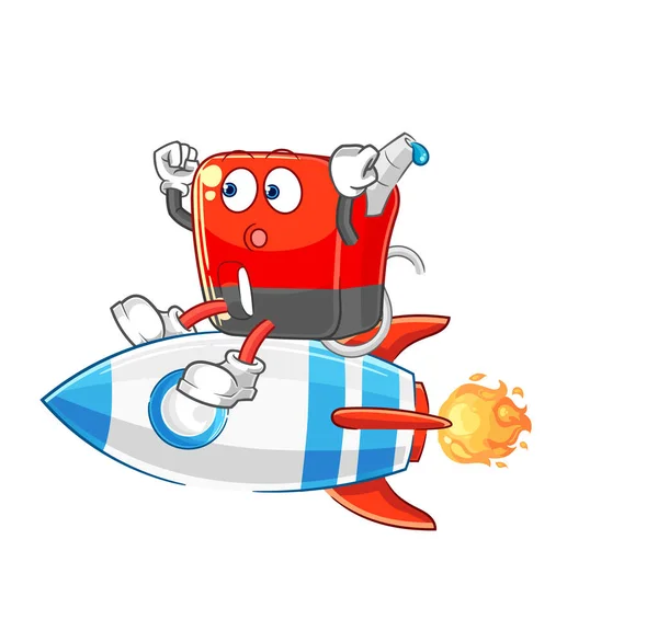 Benzine Pomp Rijden Een Raket Cartoon Mascotte Vecto — Stockvector