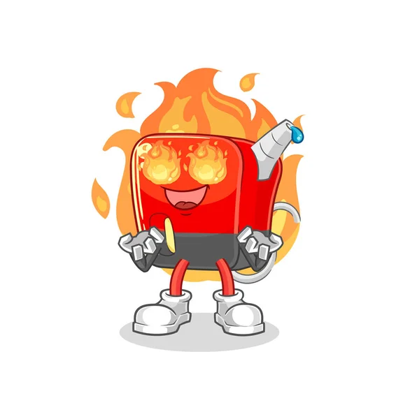 Gasoline Pump Fire Mascot Cartoon Vecto — Stock Vector