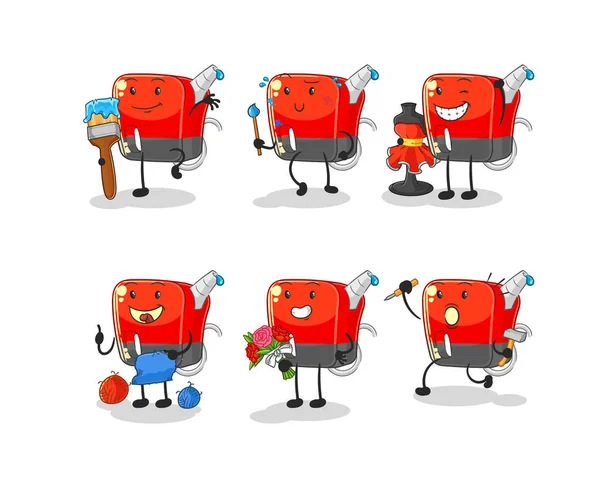 Gasoline Pump Artist Group Character Cartoon Mascot Vecto — Stock Vector