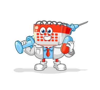 Takvim doktoru elinde ilaç ve iğne tutuyor.