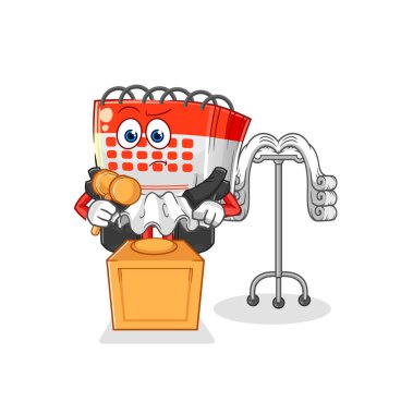 Takvim yargıcı tokmağı tutuyor. karakter vektosu