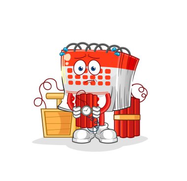 Takvimde dinamit karakteri var. karikatür maskotu vektosu