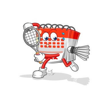 Badminton illüstrasyon oynayan takvim. karakter vektosu