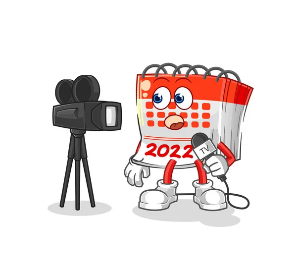 Calendario Dibujos Animados Reportero Televisión Mascota Dibujos Animados Vecto — Archivo Imágenes Vectoriales