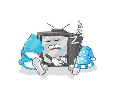 Uyuyan eski televizyon karakteri. karikatür maskotu vektosu