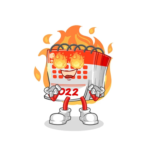 Calendar Fire Mascot Cartoon Vecto — Stock Vector