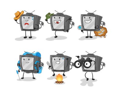 Eski TV macera grubu karakteri. karikatür maskotu vektosu