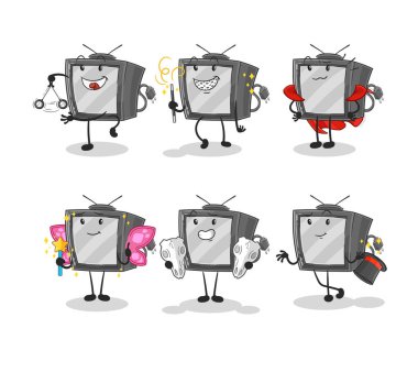 Eski TV sihir grubu karakteri. karikatür maskotu vektosu