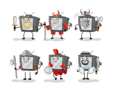 Eski TV savaşçı grubu karakteri. karikatür maskotu vektosu