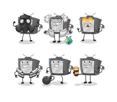 Eski TV kötü adam grup karakteri. karikatür maskotu vektosu