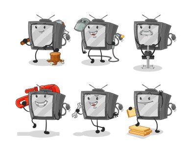 Eski TV çalışanı karakterini belirledi. karikatür maskotu vektosu