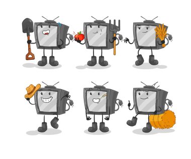 Eski TV çiftçi grubu karakteri. karikatür maskotu vektosu