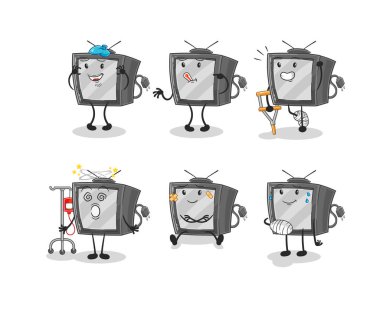 Eski TV hasta grup karakteri. karikatür maskotu vektosu