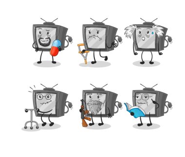 Yaşlı televizyon karakteri. karikatür maskotu vektosu