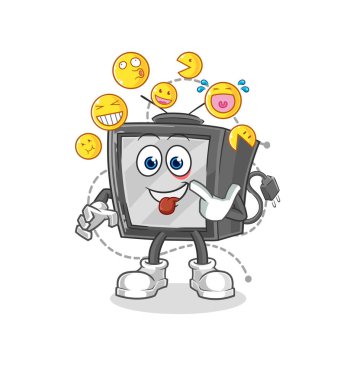 Eski televizyon kahkahaları ve alaycı karakterler. karikatür maskotu vektosu