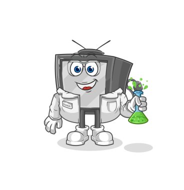 Eski TV bilim adamı karakteri. karikatür maskotu vektosu