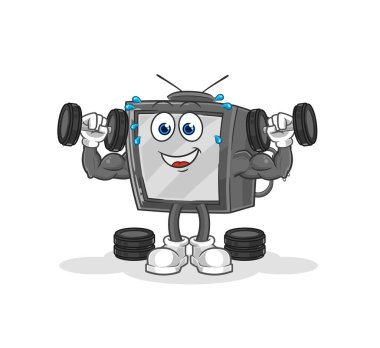 Eski televizyon ağırlık çalışması illüstrasyonu. karakter vektosu