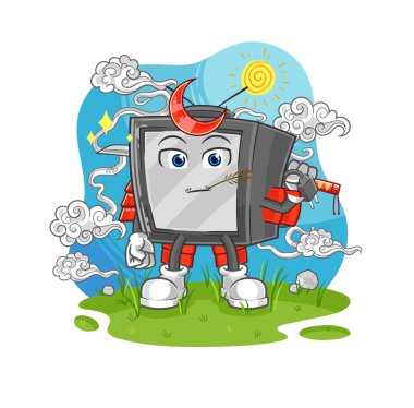 Eski bir televizyon samuray çizgi filmi. karikatür maskotu vektosu