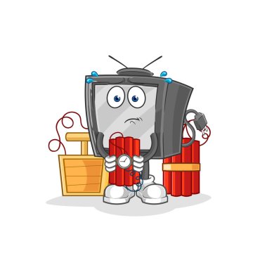 Dinamit tutan eski televizyon karakteri. karikatür maskotu vektosu
